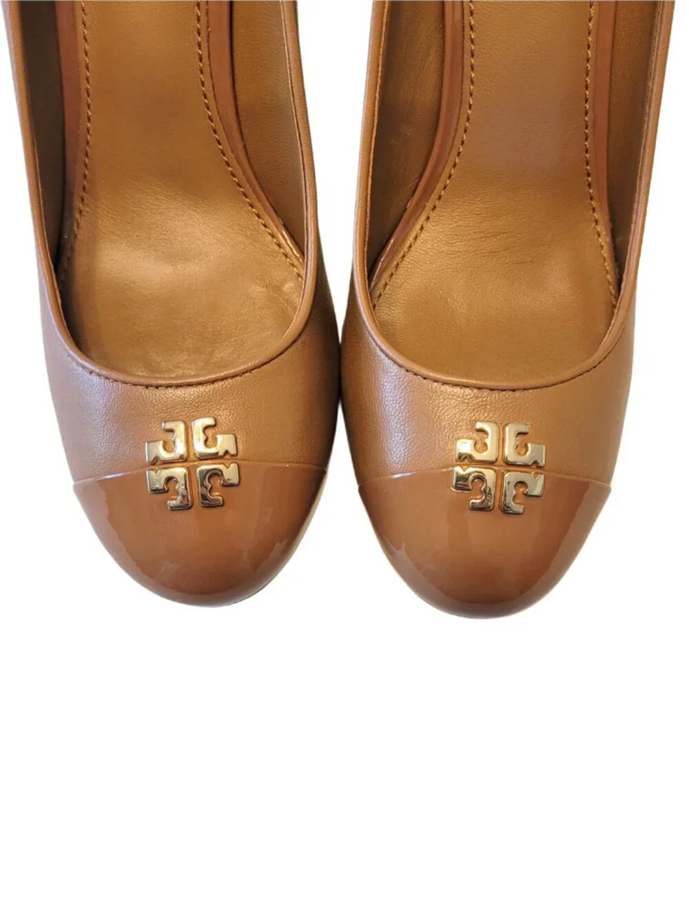 Tory Burch Jolie Nappa Leather Closed Cap Toe Wedge Heels in Royal Tan